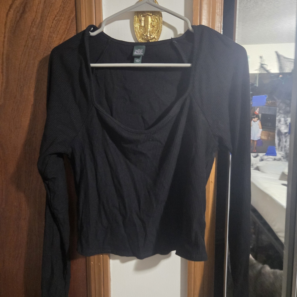 Wild Fable Black Ribbed Long Sleeve Blouse